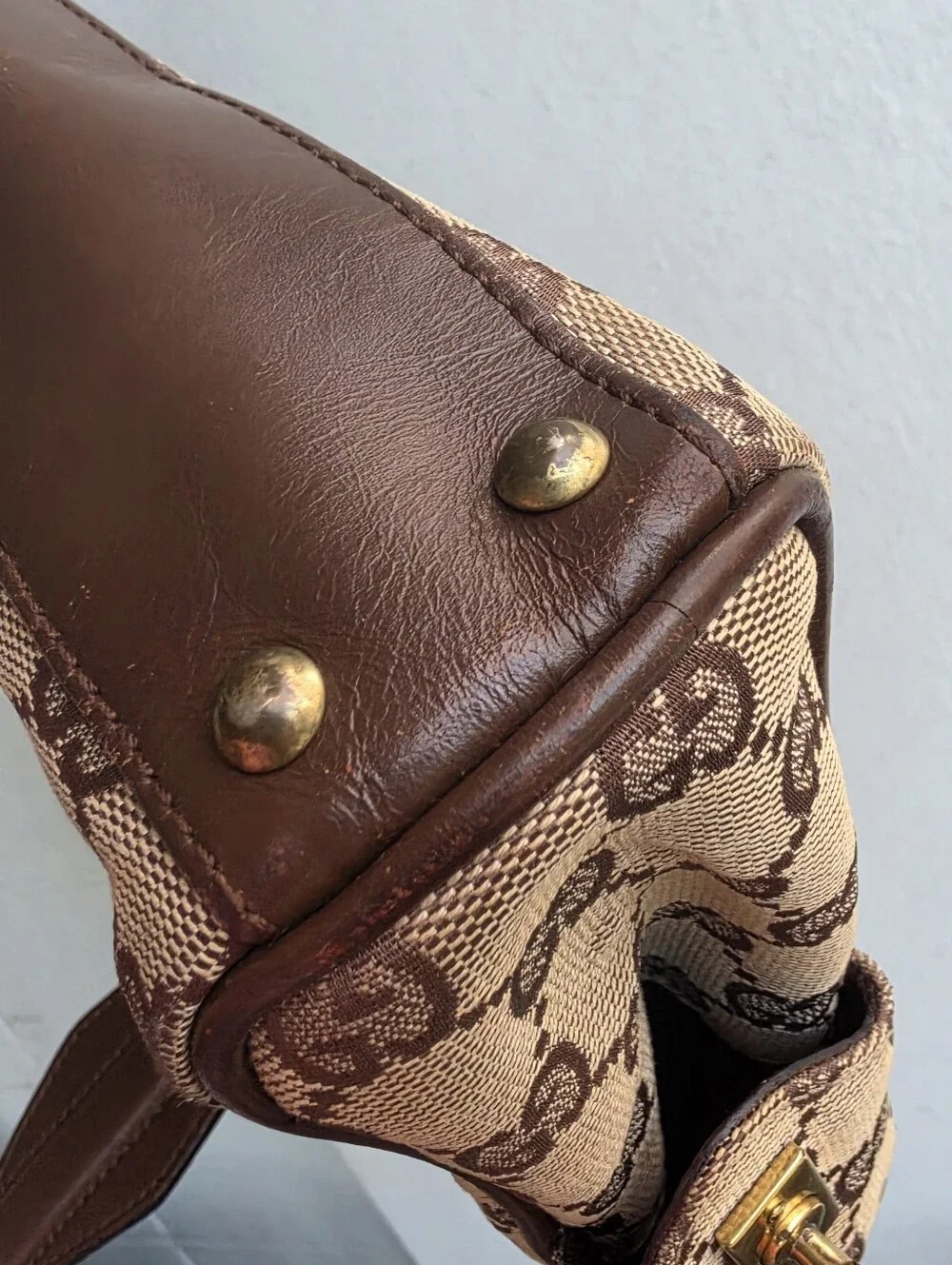 GUCCI Vtg GG Monogram Canvas Tote Briefcase Top Handle Shoulder Bag